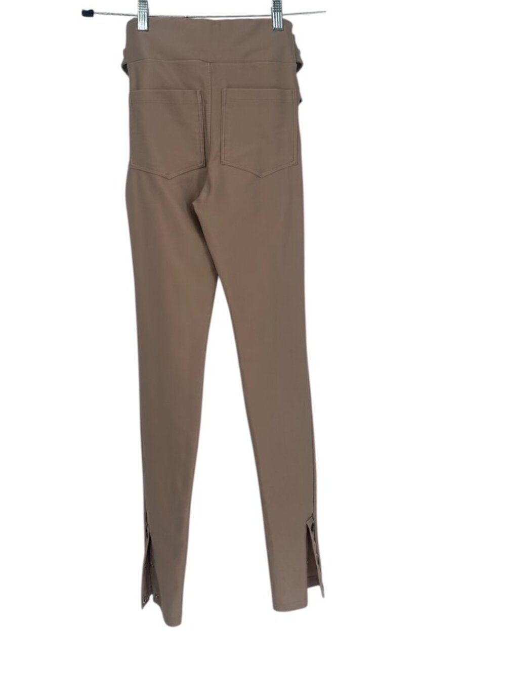 High Waisted Skinny Pants XS Taupe Wrap Waist Button Detail Stretch Slim Fit - Picture 8 of 9